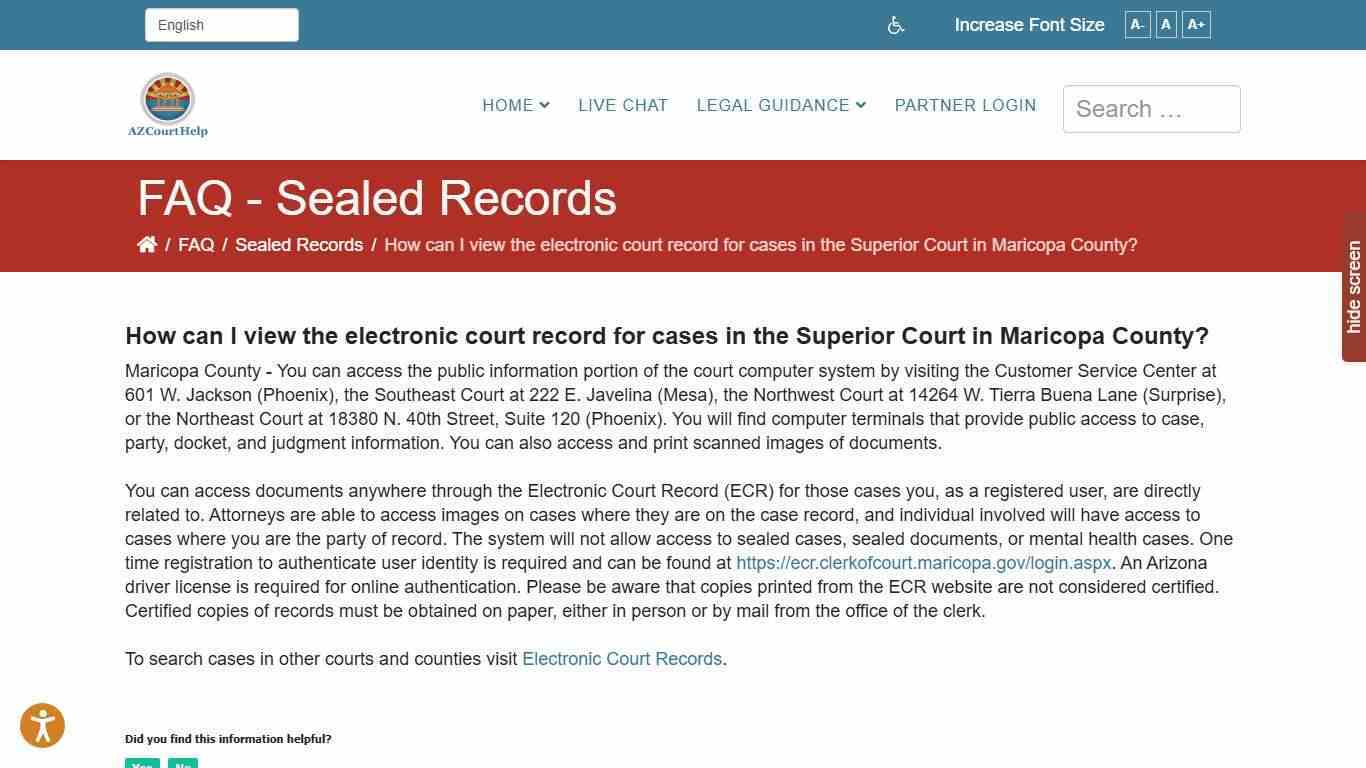How can I view the electronic court record for cases in the Superior Court in Maricopa County?