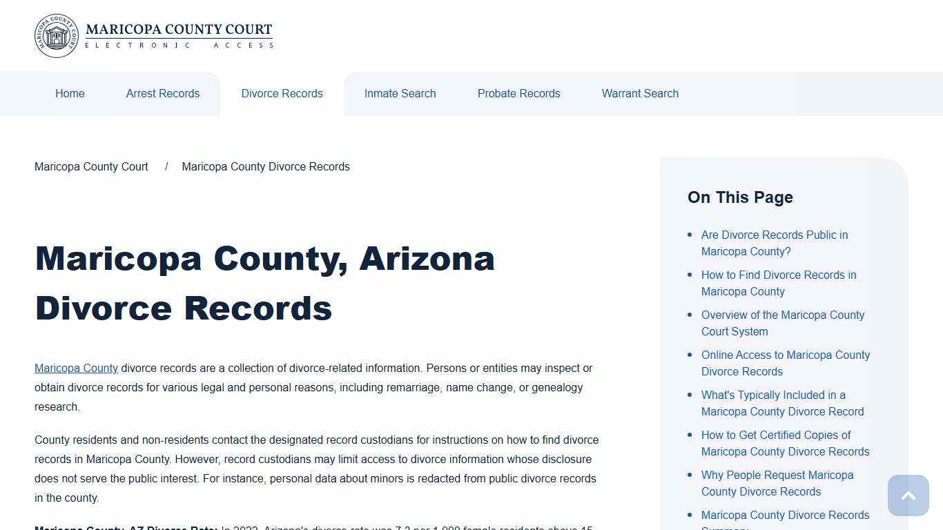 Maricopa County Divorce Records Search | Maricopa County Court