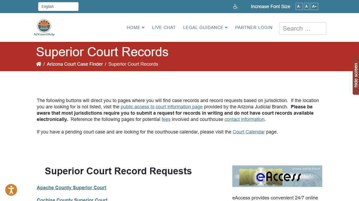 Court Records and Requests for Superior Courthouses in Arizona